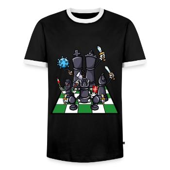 Schachbrett Schach Figuren Kämpfer Schach - Männer Kontrast-T-Shirt - Schwarz/Weiß - Vorne - AI Model Female 172 light (172cm) & AI Model Male 178 light (178cm)