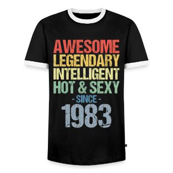 Geboren 1983 Jahrgang 1983 Geburtstag - Männer Kontrast-T-Shirt - Schwarz/Weiß - Vorne - AI Model Female 172 light (172cm) & AI Model Male 178 light (178cm)