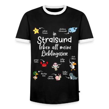 Meine Lieblingstiere in Stralsund - Männer Kontrast-T-Shirt - Schwarz/Weiß - Vorne - AI Model Female 172 light (172cm) & AI Model Male 178 light (178cm)