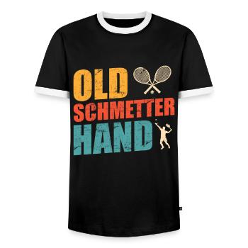 Old Schmetterhand Tennis Opa Tennis Papa - Männer Kontrast-T-Shirt - Schwarz/Weiß - Vorne - AI Model Female 172 light (172cm) & AI Model Male 178 light (178cm)