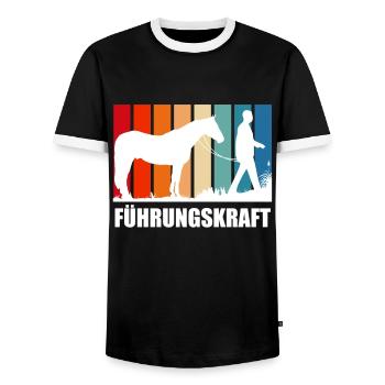 Pferde Fürhungskraft Reitsport - Männer Kontrast-T-Shirt - Schwarz/Weiß - Vorne - AI Model Female 172 light (172cm) & AI Model Male 178 light (178cm)