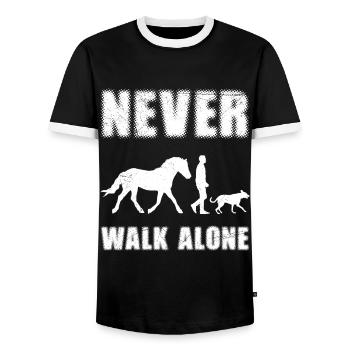 Never Walk alone Dog Horse Equestrian Sport - Men's Ringer Shirt - black/white - Front - AI Model Female 172 light (172cm) & AI Model Male 178 light (178cm)