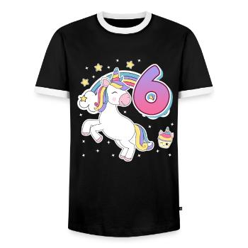 Endlich 6 Jahre 6. Geburtstag Pferde Mädchen - Männer Kontrast-T-Shirt - Schwarz/Weiß - Vorne - AI Model Female 172 light (172cm) & AI Model Male 178 light (178cm)