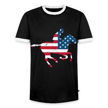 USA Rider Western Cowboy Rodeo - Men's Ringer Shirt - black/white - Front - AI Model Female 172 light (172cm) & AI Model Male 178 light (178cm)