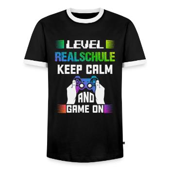 Level REALSCHULE keep calm and game on - Männer Kontrast-T-Shirt - Schwarz/Weiß - Vorne - AI Model Female 172 light (172cm) & AI Model Male 178 light (178cm)