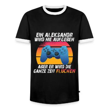 Ein aleksandr wird nie aufgeben - Männer Kontrast-T-Shirt - Schwarz/Weiß - Vorne - AI Model Female 172 light (172cm) & AI Model Male 178 light (178cm)