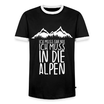 Ich muss gar nix Ich Muss in die ALPEN - Männer Kontrast-T-Shirt - Schwarz/Weiß - Vorne - AI Model Female 172 light (172cm) & AI Model Male 178 light (178cm)