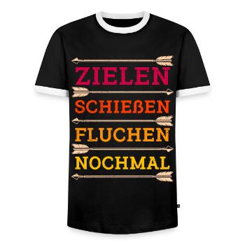 Zielen Schießen Fluchen nochmal Bogenschütze - Männer Kontrast-T-Shirt - Schwarz/Weiß - Vorne - AI Model Female 172 light (172cm) & AI Model Male 178 light (178cm)