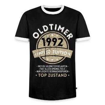 30 Jahre Oldtimer 1992 Jahrgang Geburtstag - Männer Kontrast-T-Shirt - Schwarz/Weiß - Vorne - AI Model Female 172 light (172cm) & AI Model Male 178 light (178cm)