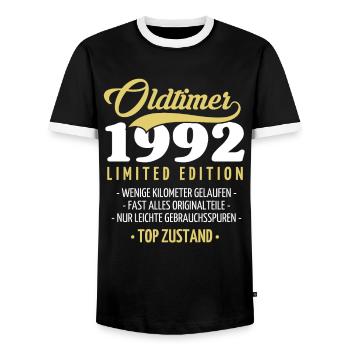 30 Jahre Oldtimer 1992 Jahrgang Geburtstag - Männer Kontrast-T-Shirt - Schwarz/Weiß - Vorne - AI Model Female 172 light (172cm) & AI Model Male 178 light (178cm)