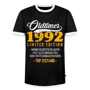 30 Jahre Oldtimer 1992 Jahrgang Geburtstag - Männer Kontrast-T-Shirt - Schwarz/Weiß - Vorne - AI Model Female 172 light (172cm) & AI Model Male 178 light (178cm)