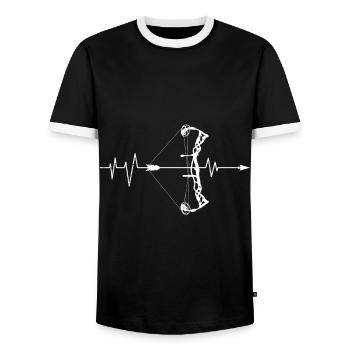 Bogenschütze Compoundbogen Herzschlag EKG - Männer Kontrast-T-Shirt - Schwarz/Weiß - Vorne - AI Model Female 172 light (172cm) & AI Model Male 178 light (178cm)