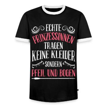 Prinzessin mit Pfeil und Bogen Bogenschützen - Männer Kontrast-T-Shirt - Schwarz/Weiß - Vorne - AI Model Female 172 light (172cm) & AI Model Male 178 light (178cm)