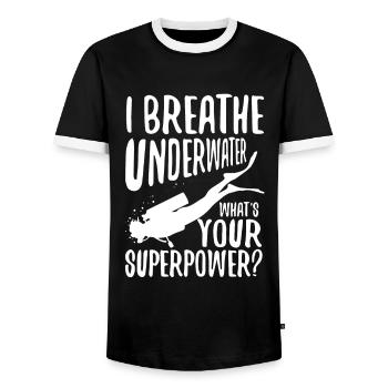 Ibreathe underwater what's your superpower - Men's Ringer Shirt - black/white - Front - AI Model Female 172 light (172cm) & AI Model Male 178 light (178cm)
