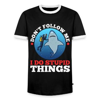 Don't follow me i do stupid things, Skuba Diving - Männer Kontrast-T-Shirt - Schwarz/Weiß - Vorne - AI Model Female 172 light (172cm) & AI Model Male 178 light (178cm)