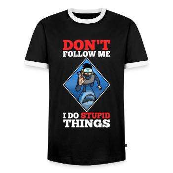 Don't follow me i do stupid things, Skuba Diving - Men's Ringer Shirt - black/white - Front - AI Model Female 172 light (172cm) & AI Model Male 178 light (178cm)