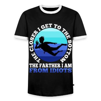 The closer i get to the bottom the farther i am fr - Men's Ringer Shirt - black/white - Front - AI Model Female 172 light (172cm) & AI Model Male 178 light (178cm)