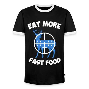 Eat More Fast Food Hunter Hunting - Men's Ringer Shirt - black/white - Front - AI Model Female 172 light (172cm) & AI Model Male 178 light (178cm)