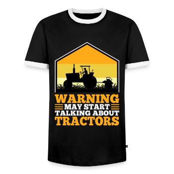 Warning may start talking about tractors - Men's Ringer Shirt - black/white - Front - AI Model Female 172 light (172cm) & AI Model Male 178 light (178cm)