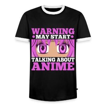 Avertissement peut commencer à parler d’anime - T-shirt contrasté Homme - noir/blanc - Devant - AI Model Female 172 light (172cm) & AI Model Male 178 light (178cm)