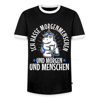 Ich hasse Morgenmenschen - Männer Kontrast-T-Shirt - Schwarz/Weiß - Vorne - AI Model Female 172 light (172cm) & AI Model Male 178 light (178cm)
