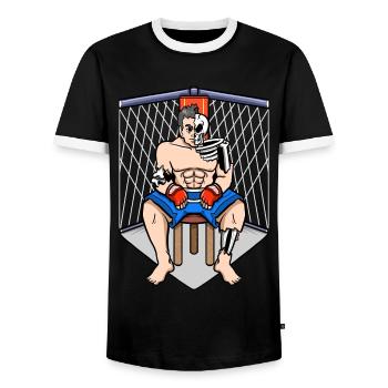 Martial Arts Fighter Sitting Fighter Half Skeleton - Men's Ringer Shirt - black/white - Front - AI Model Female 172 light (172cm) & AI Model Male 178 light (178cm)