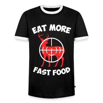 Eat More Fast Food Hunter Hunting - Men's Ringer Shirt - black/white - Front - AI Model Female 172 light (172cm) & AI Model Male 178 light (178cm)