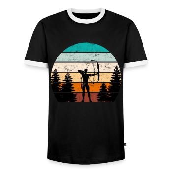 Vintage Archer Compound Bow Archery - Men's Ringer Shirt - black/white - Front - AI Model Female 172 light (172cm) & AI Model Male 178 light (178cm)
