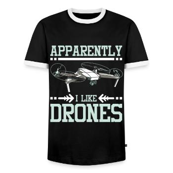 Apparently I like Drones - Men's Ringer Shirt - black/white - Front - AI Model Female 172 light (172cm) & AI Model Male 178 light (178cm)
