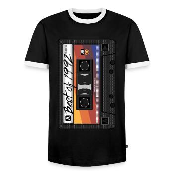 Best Of 1992 Mixtape Cassette 90s Party Mix - Men's Ringer Shirt - black/white - Front - AI Model Female 172 light (172cm) & AI Model Male 178 light (178cm)