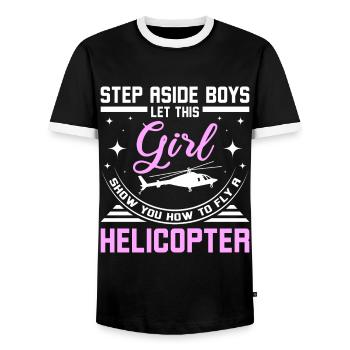 Laissez cette fille vous montrer comment piloter un hélicoptère - T-shirt contrasté Homme - noir/blanc - Devant - AI Model Female 172 light (172cm) & AI Model Male 178 light (178cm)