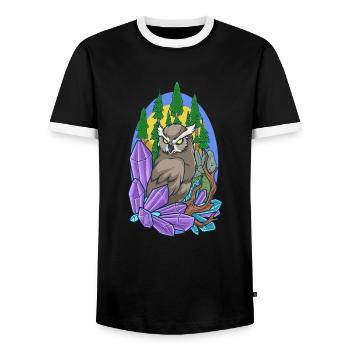 Aesthetic owl in the forest with crystals - Men's Ringer Shirt - black/white - Front - AI Model Female 172 light (172cm) & AI Model Male 178 light (178cm)