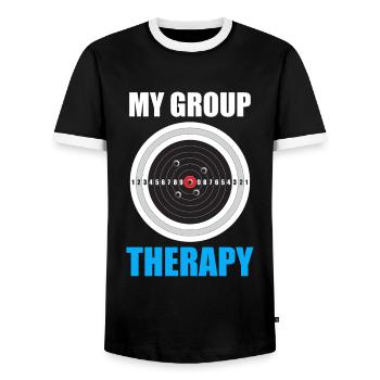 My Group Therapy Target Sports Shooter - Men's Ringer Shirt - black/white - Front - AI Model Female 172 light (172cm) & AI Model Male 178 light (178cm)