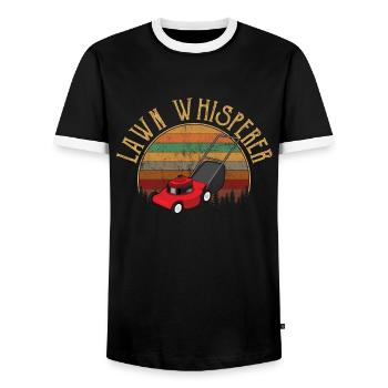 Lawn whisperer mower, mowing - Männer Kontrast-T-Shirt - Schwarz/Weiß - Vorne - AI Model Female 172 light (172cm) & AI Model Male 178 light (178cm)