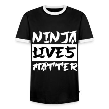 Ninja Ninjutsu Judo Katana Kids Shuriken Warrior - Men's Ringer Shirt - black/white - Front - AI Model Female 172 light (172cm) & AI Model Male 178 light (178cm)