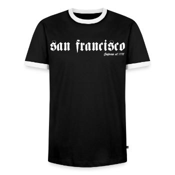 San Francisco California vintage retro - Men's Ringer Shirt - black/white - Front - AI Model Female 172 light (172cm) & AI Model Male 178 light (178cm)