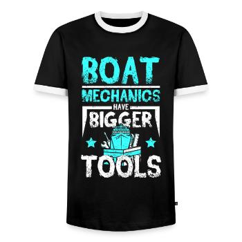 Boat mechanics have bigger tools - Men's Ringer Shirt - black/white - Front - AI Model Female 172 light (172cm) & AI Model Male 178 light (178cm)