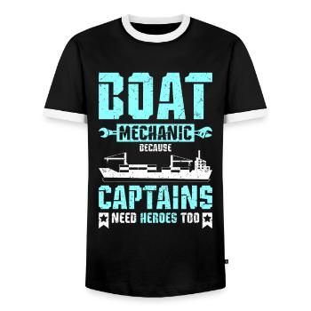 Boat mechanic because captains need heroes too - Men's Ringer Shirt - black/white - Front - AI Model Female 172 light (172cm) & AI Model Male 178 light (178cm)