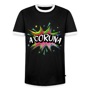 A Coruna Spain City Pop Art Comic Art - Men's Ringer Shirt - black/white - Front - AI Model Female 172 light (172cm) & AI Model Male 178 light (178cm)