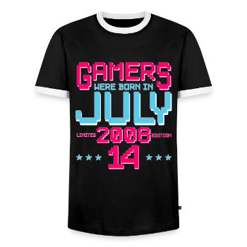 14. Geburtstag Juli Jahrgang 2008 Gamer - Männer Kontrast-T-Shirt - Schwarz/Weiß - Vorne - AI Model Female 172 light (172cm) & AI Model Male 178 light (178cm)