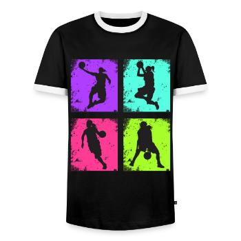 Vintage Women's Basketball - Men's Ringer Shirt - black/white - Front - AI Model Female 172 light (172cm) & AI Model Male 178 light (178cm)