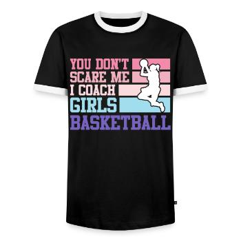 Girls Basketball Coach - Men's Ringer Shirt - black/white - Front - AI Model Female 172 light (172cm) & AI Model Male 178 light (178cm)