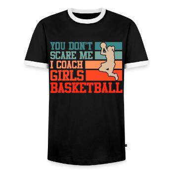 Girls Basketball Coach - Men's Ringer Shirt - black/white - Front - AI Model Female 172 light (172cm) & AI Model Male 178 light (178cm)
