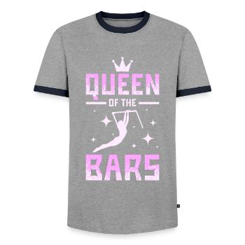 Queen of the bars gymnastics - Men's Ringer Shirt - grey/navy  - Front - AI Model Female 172 light (172cm) & AI Model Male 178 light (178cm)
