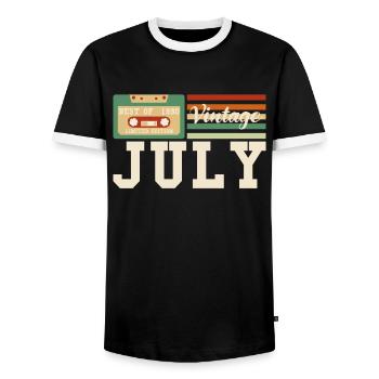 32ème anniversaire Juillet né 1990 Idée cadeau - T-shirt contrasté Homme - noir/blanc - Devant - AI Model Female 172 light (172cm) & AI Model Male 178 light (178cm)