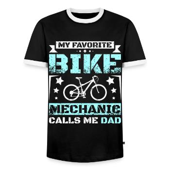 My favorite bike mechanic calls me dad - Men's Ringer Shirt - black/white - Front - AI Model Female 172 light (172cm) & AI Model Male 178 light (178cm)