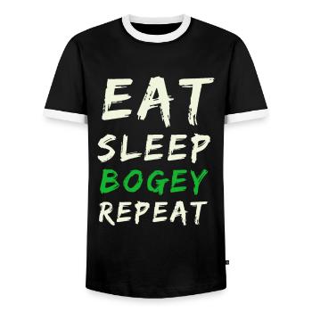 Eat sleep golf repeat - Men's Ringer Shirt - black/white - Front - AI Model Female 172 light (172cm) & AI Model Male 178 light (178cm)