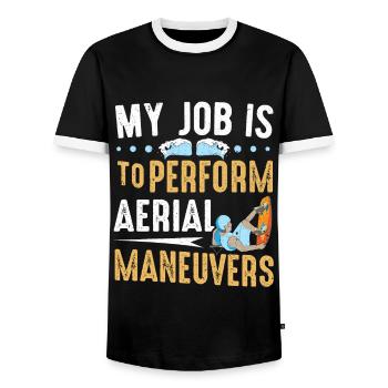 My Job Is To Perform Aerial Maneuvers Wakeboarding - Men's Ringer Shirt - black/white - Front - AI Model Female 172 light (172cm) & AI Model Male 178 light (178cm)