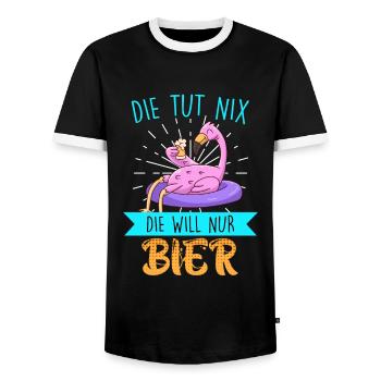 Die tut nix die will nur Bier Flamingo - Männer Kontrast-T-Shirt - Schwarz/Weiß - Vorne - AI Model Female 172 light (172cm) & AI Model Male 178 light (178cm)