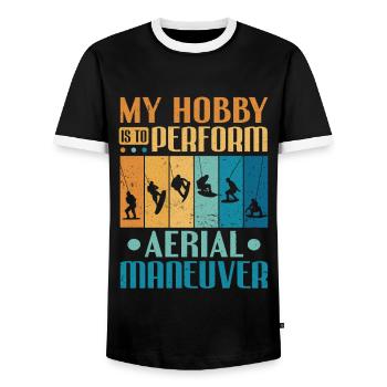 My Hobby Perform Aerial Maneuvers Wakeboarding - Men's Ringer Shirt - black/white - Front - AI Model Female 172 light (172cm) & AI Model Male 178 light (178cm)